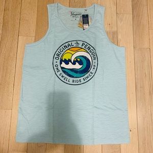 New Original Penguin blue multi wave tank top med